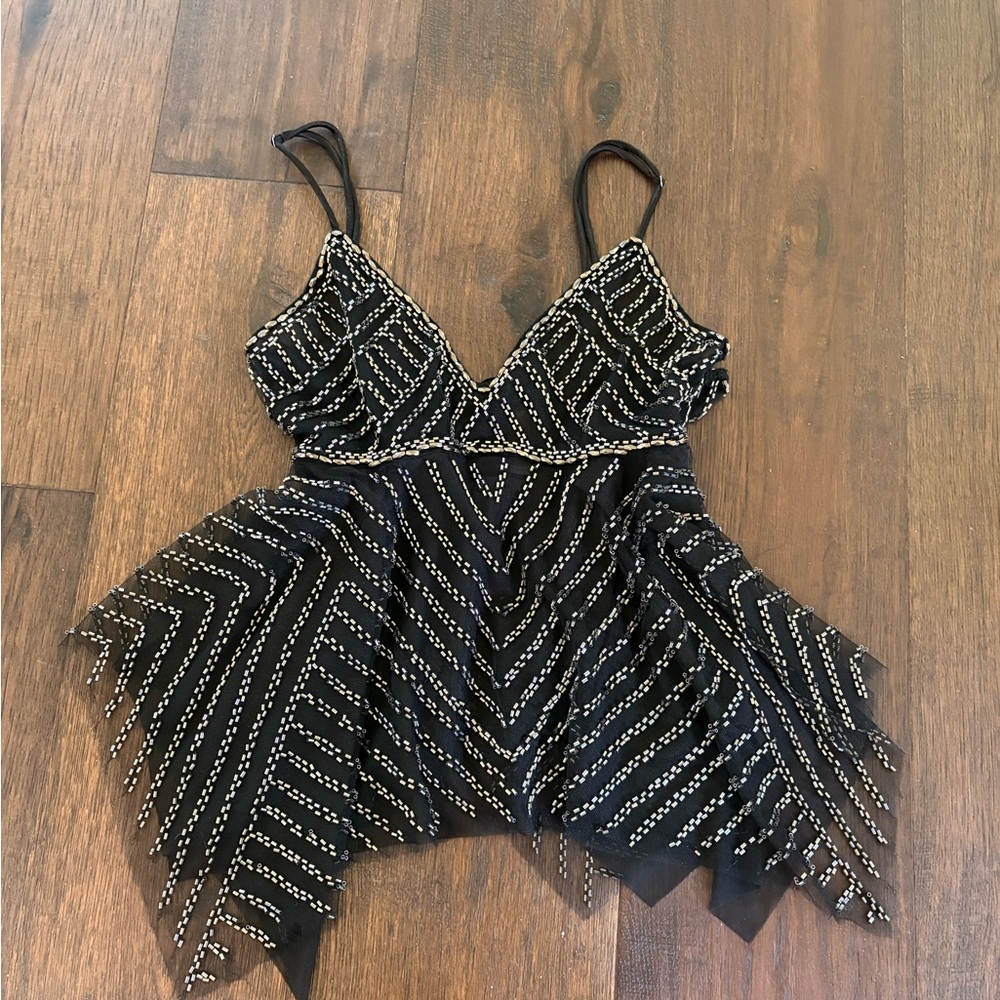 Current Mood Black Mesh Beaded Cami